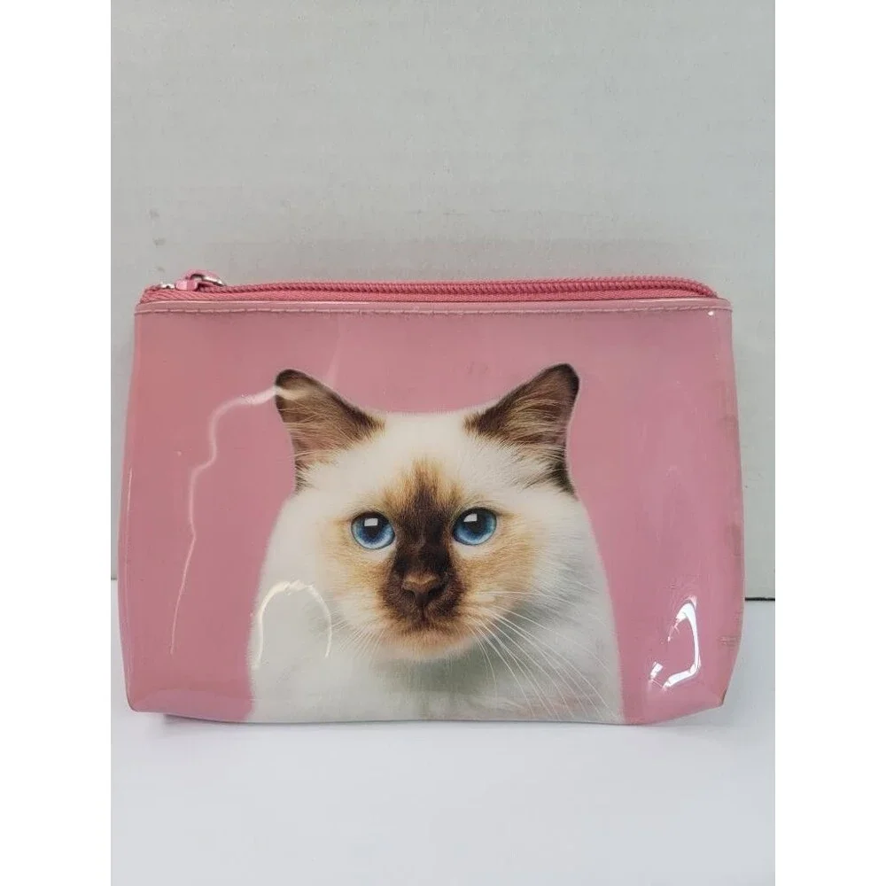 Catseye London Pink Siamese Cat Makeup Bag Zippered Cosmetic Pouch